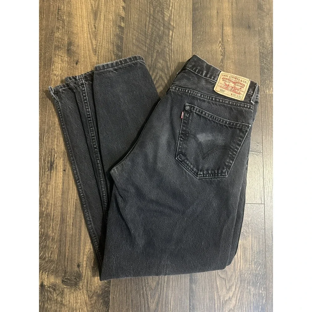 Levis 550 Black Dark Wash Relaxed Fit Jeans Sz 36x32